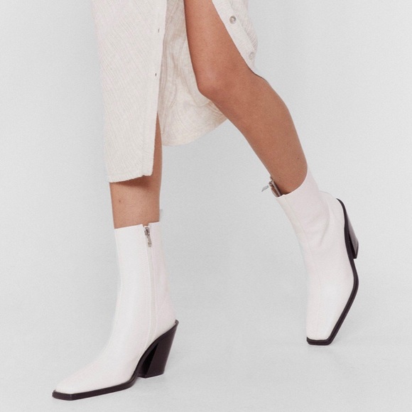 White Faux Leather Western Ankle Boots - Picture 3 of 7